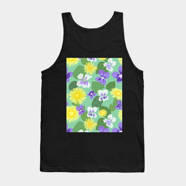 Cross-stitch Dandelions and Violets on Mint Green Vertical Tank Top by ArtticArlo